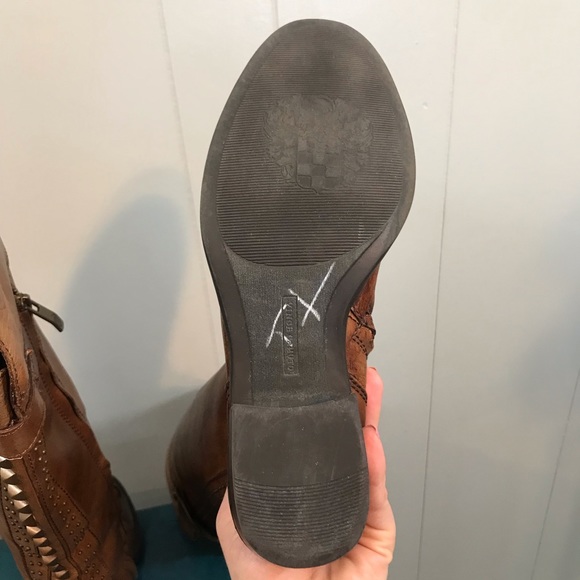 Vince Camuto Brown Leather Factory Distressed Embellished Heel Tall Boots 7.5 B - Picture 11 of 12